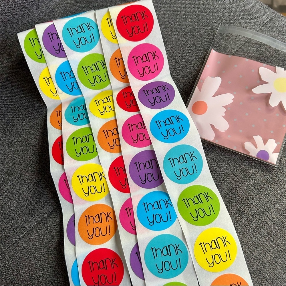 50 Count - Vibrant thank you! Stickers, Multi-Colored, Colorful, 1.5 inches